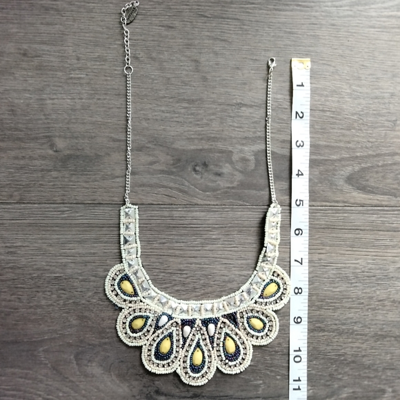 Tanjore Statement Piece Vibrant Colors Bib Style Necklace Silvertone - Picture 9 of 10